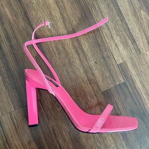 Nine West Hot Pink Ankle Strap Square Toe High Heeled Sandals